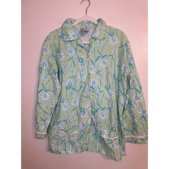 Vintage Rare Lilly Pulitzer Women Daisy Blue Green Button Collared PJ Set Medium - Picture 3 of 15